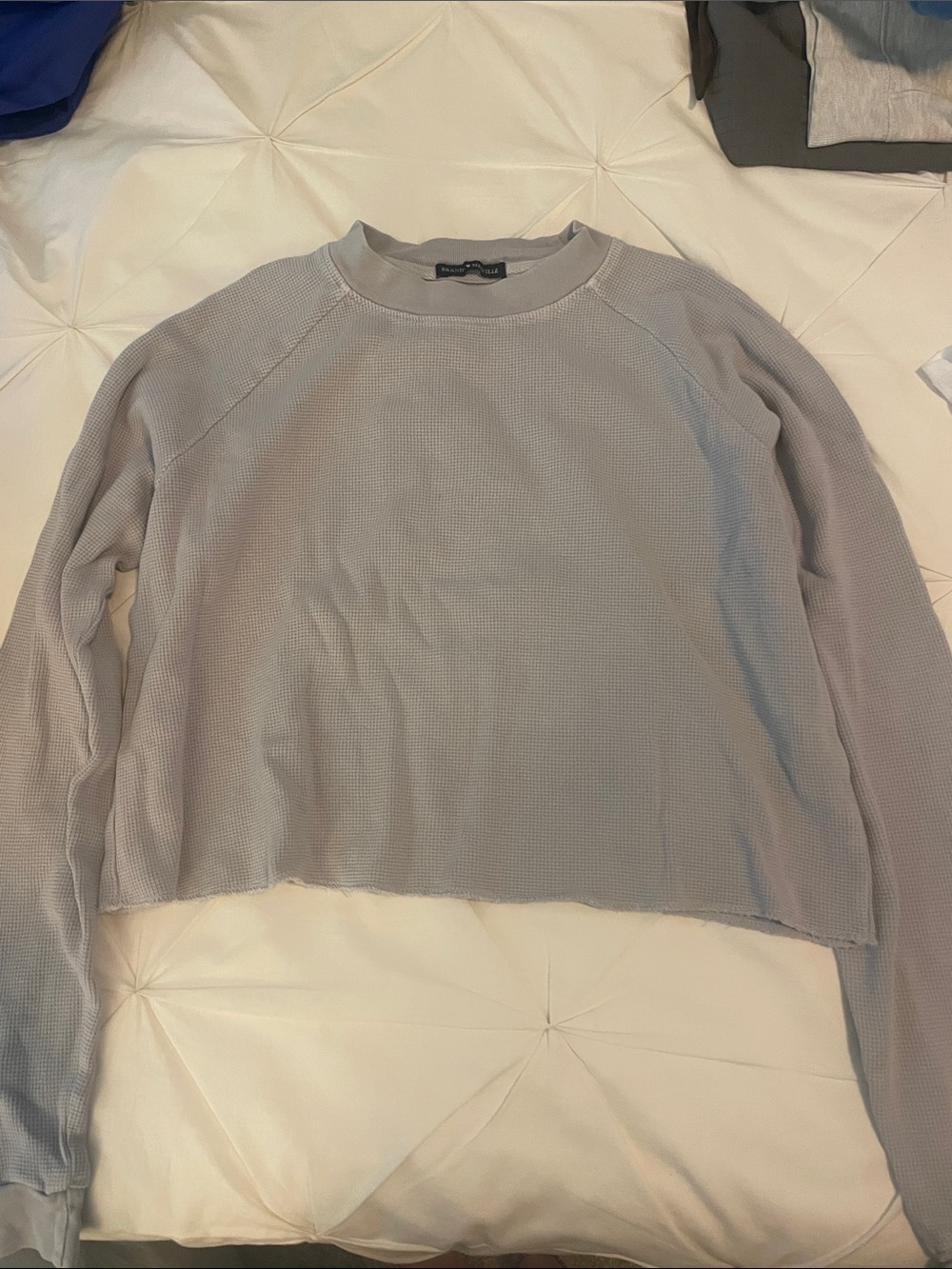Brandy Melville Light Gray/purple Waffle Long Sleeve Top